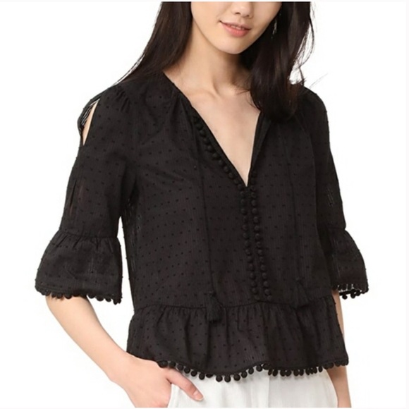 Madewell Black Peekaboo Pom Pom Blouse - Picture 4 of 13